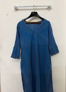 Blue Ethnic Kurta with V-Neck