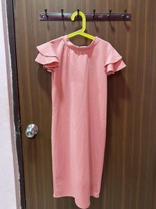 Chic Pink Ruffled Sleeve Dress