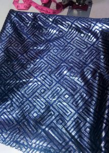 Navy Blue Silver Print Hosiery Fabric