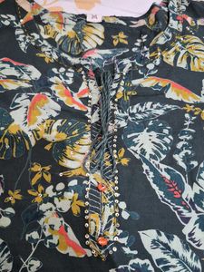 Boho Floral Print Kurta with Tassels