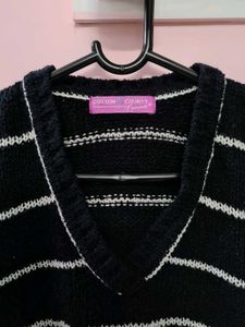 Striped V-Neck Knit Sweater