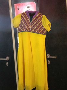 Bright Yellow Kurta with Unique Yoke Design