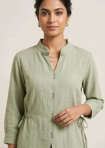 Stylish Olive Green Plisse Textured Shirt - Used (