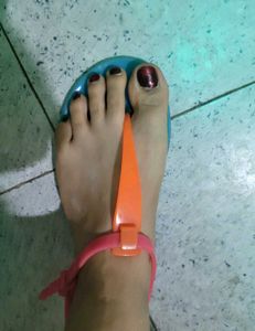 Blue Jelly Flip Flops with Pink &amp; Orange  Straps