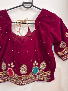 Exquisite Maroon Velvet Lehenga Choli