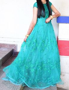 Elegant Teal Embroidered Gown