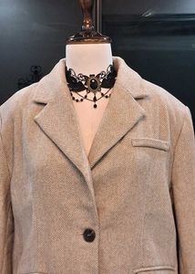 Beige Herringbone Tailored Blazer