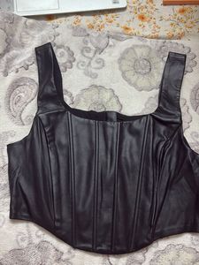 Black Faux Leather Corset Top