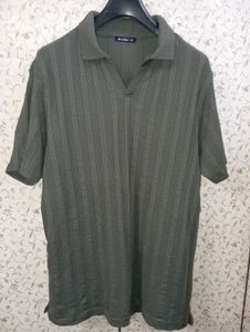 Zudio Men's Olive Green self design Polo T-Shirt