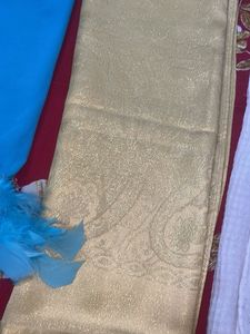 3 dupatta/ hizab combo - Blue with feather ,Yellow