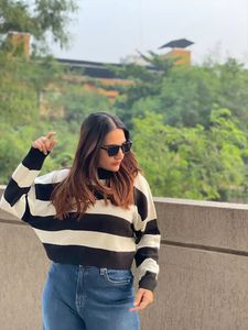 Chunky Stripe Mock Neck Sweater