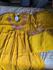 Embroidered Yellow Kurta Set