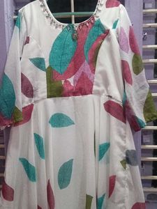 Beautiful Leaf Print Anarkali Gown