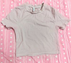 Soft Pink H&amp;M Cropped T-Shirt