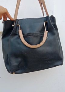 Stylish Colorblock Handbag with Tassel Charm