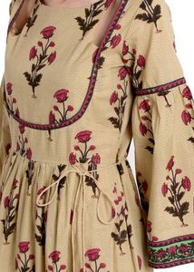 Beige Block Print Boho Kurta with flare