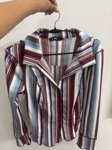 Striped Collared Button-Up Top