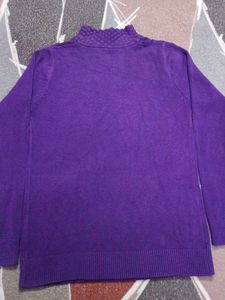 Purple Embellished Turtleneck Sweater