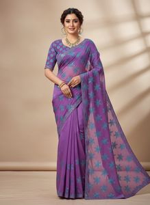 Ambroider saree with blouse.