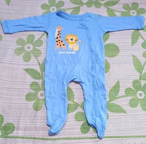 BABYHUG Cute Blue Baby Romper with Giraffe & Lion