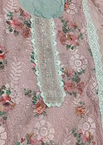 Elegant Pink Floral Kurta Set with Lace