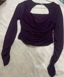 Purple Ruched Long Sleeve Top