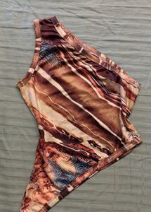 Unique Abstract Print One-Shoulder Top