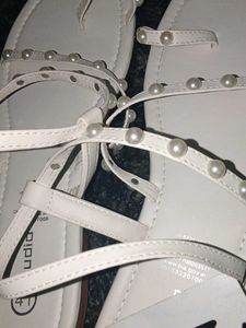 Elegant White Pearl Embellished Flat Sandals
