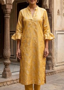 Elegant Yellow Floral Print Kurta