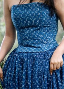 indigo block printed corset and skirt set