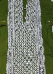 Green &amp; White Embroidered Lehenga Choli
