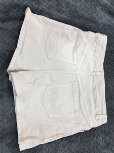 White Button-Front Denim Skort