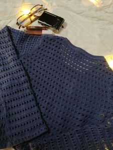 Chic Blue Crocheted Sweater