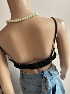 Black Smocked Crop Top