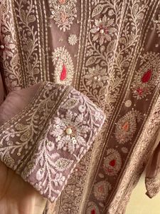 Mauve Handcrafted chickenkari suit pallazzo set
