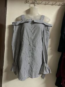 Striped Off-Shoulder Ruffle Sleeve Top