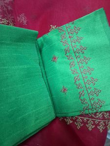 Rani Pink Saree with Contrast blouse piece