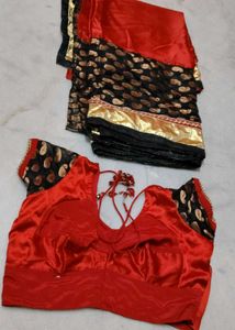 Red & Black Saree With Blouse
