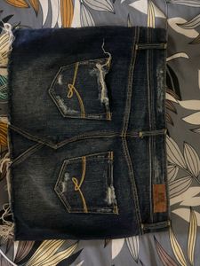 Distressed Blue Denim Mini Skirt