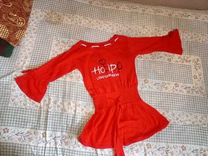 Red Bell Sleeve Tunic Top