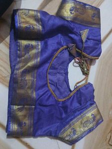 Royal Blue Silk Blouse with Gold Border