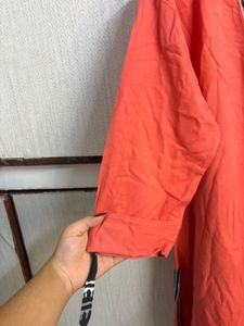 Coral Ethnic Kurta with Black &amp; Silver Trim