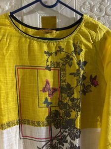 Yellow &amp; White Printed Kurta