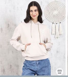 Shein Cozy Beige Hoodie with Heart Graphic