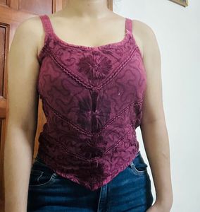 Boho Embroidered Purple Tank Top