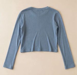 Blue Ribbed Long Sleeve Top