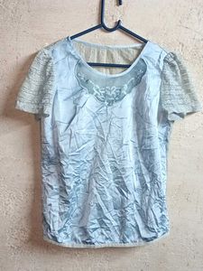 See-through Summer Fashion Lace Top Blue