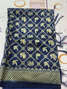 Elegant Navy Blue Saree with Golden Print