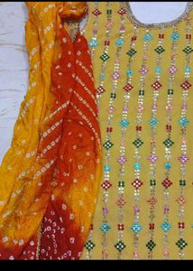 bust 40 Yellow Embroidered Kurta Set with Dupatta