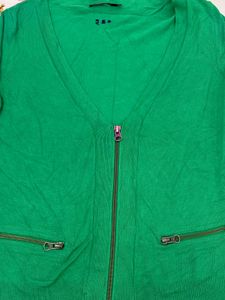 Green Zip-Up Knit Cardigan